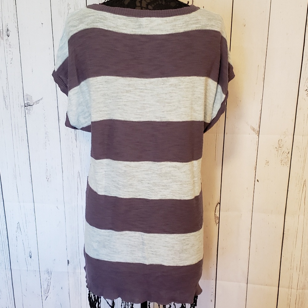 Free People Stripe V Neck Tunic Sweater Top M - Picture 3 of 4